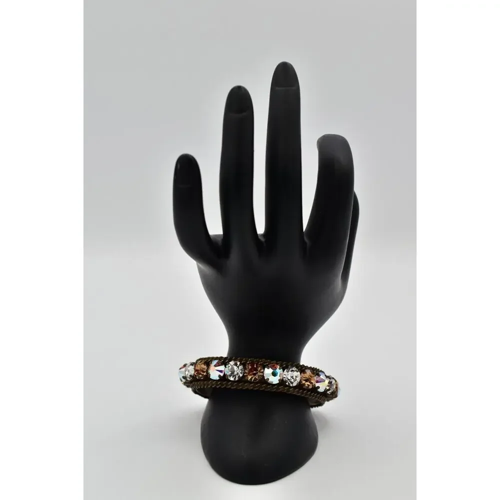 Sorrelli Vintage Crystal Cuff Bangle Aurora Borealis Chocolate Brass Signed BinO